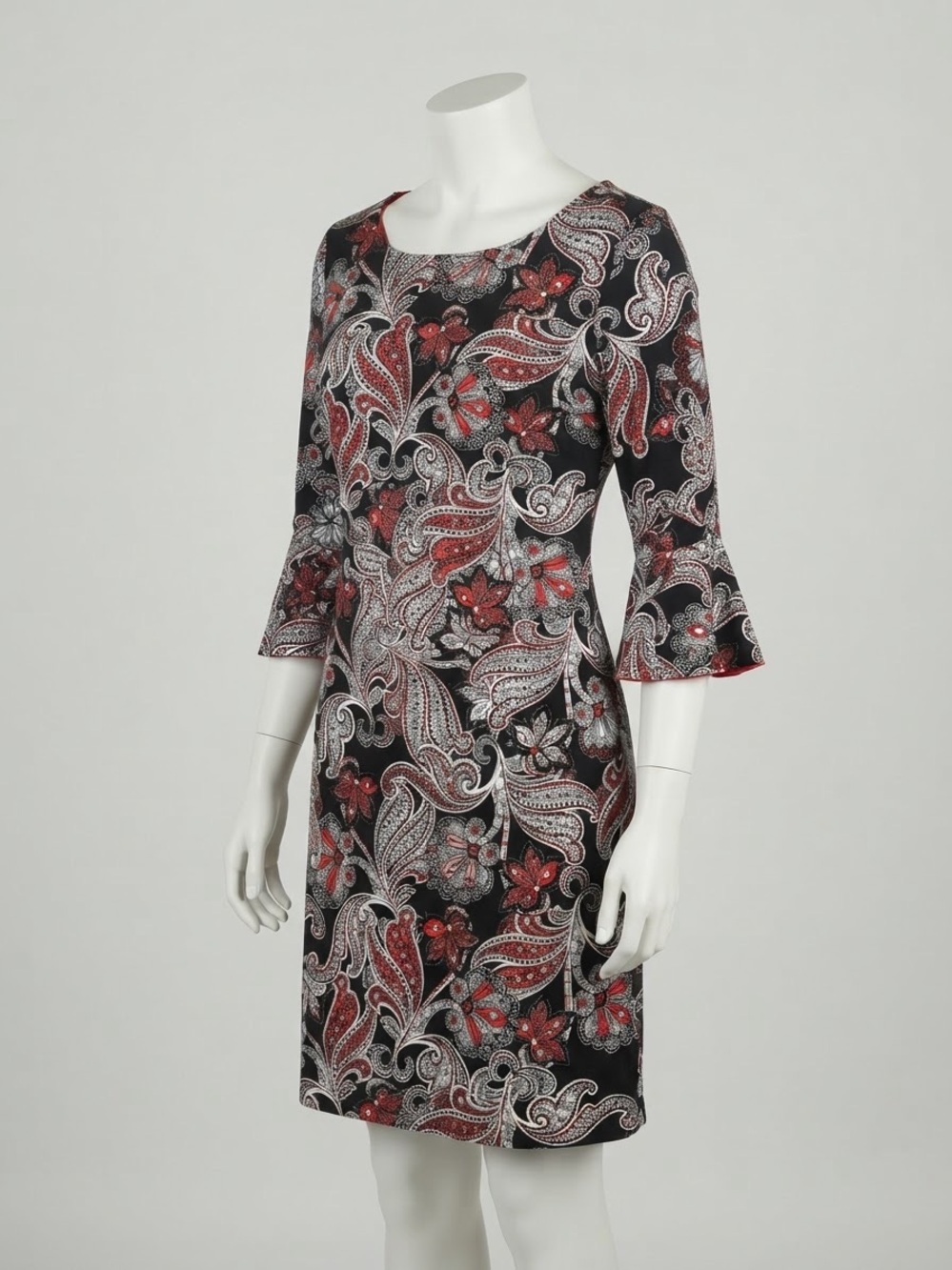 Liz Claiborne Black Dress with Red and White Paisley Floral Print